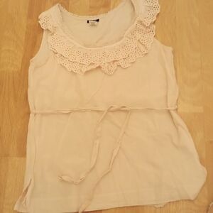 J. Crew Factory Beige Sleeveless Blouse with Eyelet Collar